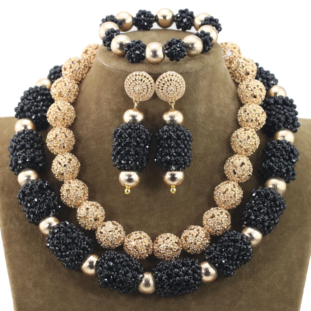 Fantastic Black Gold Crystal Jewelry Sets Women Costume Jewellery Sets