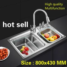 Стандартный Мода кухонная раковина большой двойной паз пищевой 304 нержавеющая сталь Лидер продаж 800x430 мм