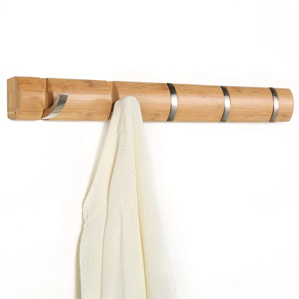 

Flip 5 Hook Wall Mounted Floating Coat Rack Modern Sleek Space-Saving Coat Hanger with 5 Retractable Hooks to Hang Coats