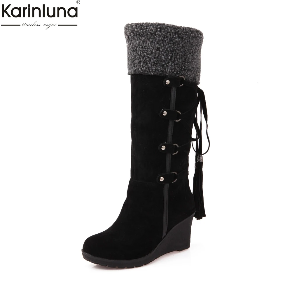 

Karinluna New Arrivals Dropship large Size 34-43 Warm plush russia Winter Boots Woman Shoes Wedge Heels Shoes Women snow Boots