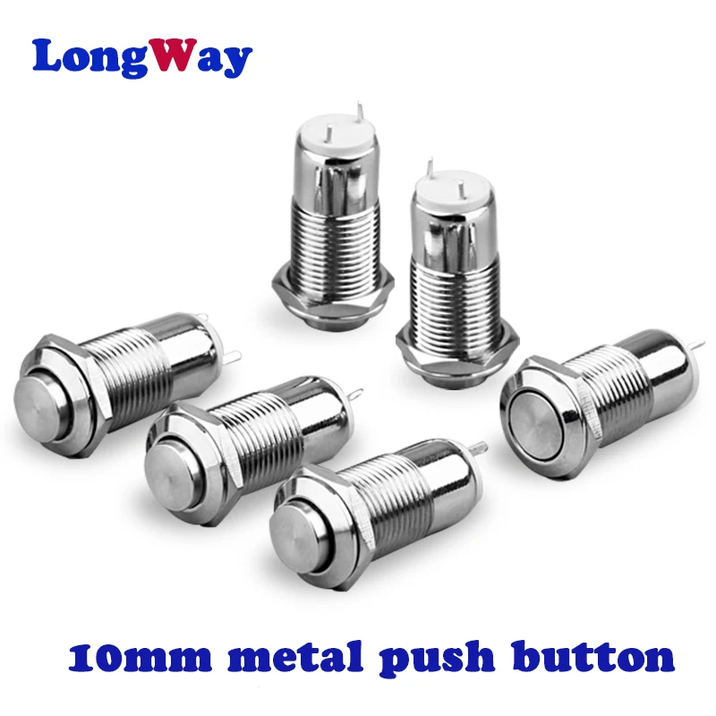 

10MM 2pin Panel Hole Metal Button Switch Latching Power Push Button Flat High Head Self Locking/ Reset soldering IP67 1NO