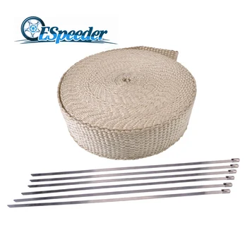 

ESPEEDER 2" X 15M Heat Wrap Exhaust Manifold Downpipe Resistant Fireproof Insulating Cloth For Motorcycle Car 6 Ties
