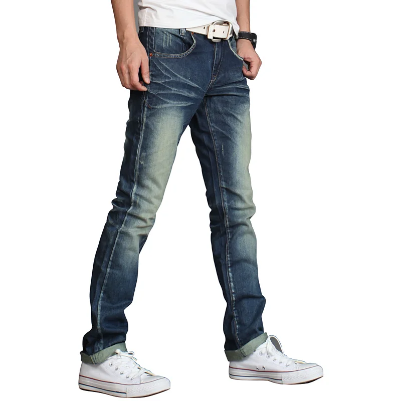 

Jeans Men's Cotton Four Seasons Wearable Blue Straight Jeans Retro Wash Wrinkle Large Size 28-36 Men's Simple Slim Casual Jeans