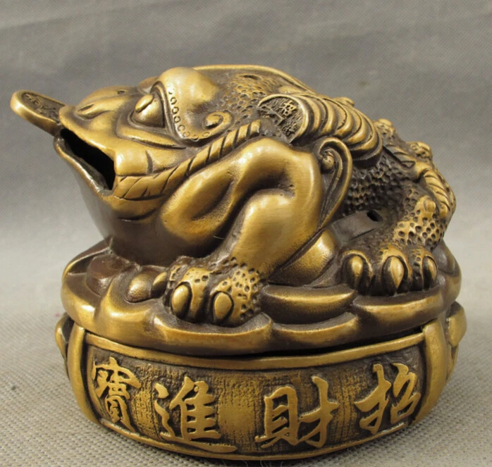

S4359 Chinese Bronze ZhaoCai JinBao Hoptoad Toad Statue Box Incense Burner Censer D0317