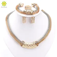 African Beads Jewelry Sets Dress Accessories Fashion Crystal Earrings Necklace Gold Color Classic Pendant Wedding