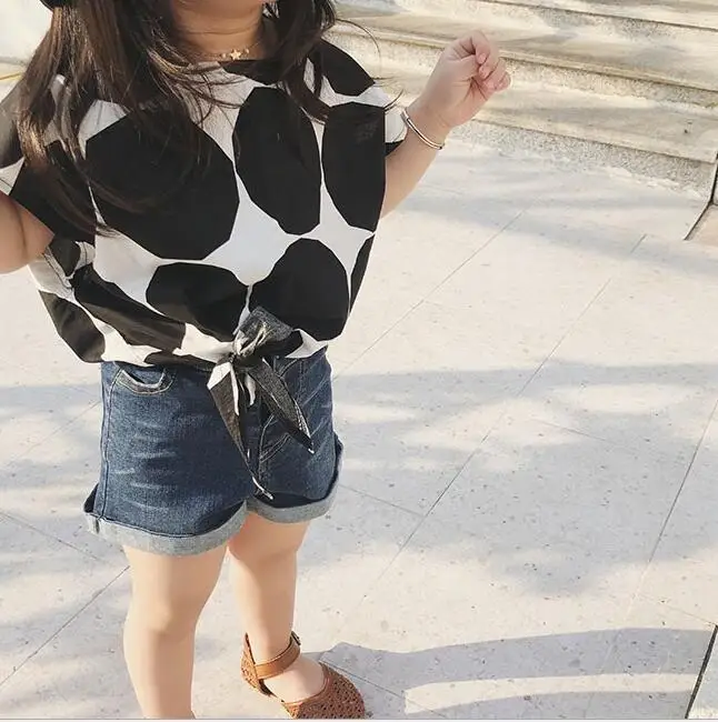 2019 Summer Girls Dots Bow T Shirt Short Sleeve Fashion Girls Top Tees 16 Years - Image 3