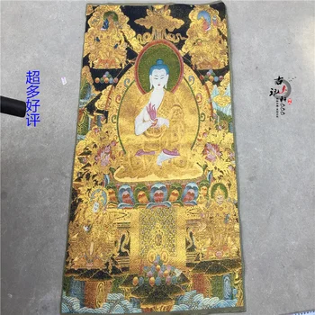 

China hand embroidery golden silk embroidery Portrait of Statue of Guanyinchart brocade drawing