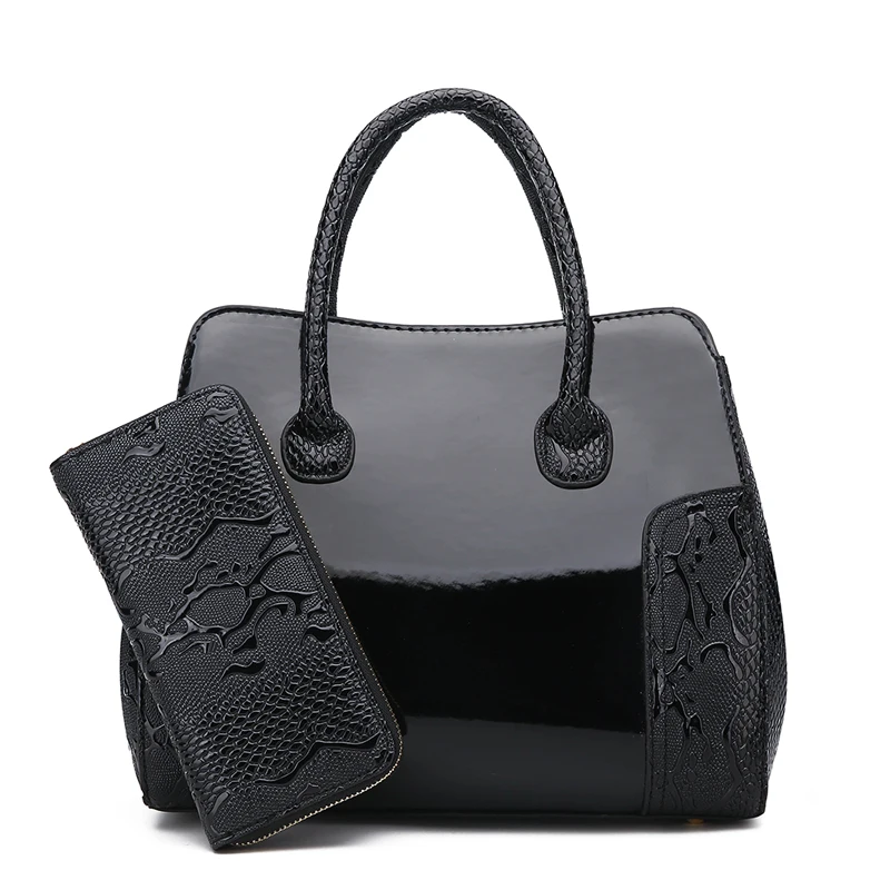

Brand High Quality Patent Leather Women Handbag 2PSC Set Ladies Composite Bags Fashion Messenger Bags Ladies Wallet Shoulder Bag