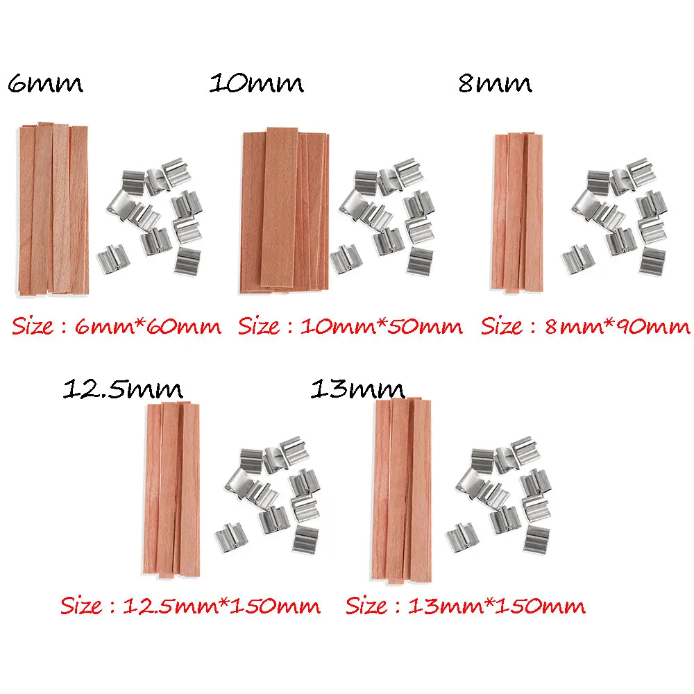 10 шт 6/8/10/12,5/13 мм деревянным фитилем воск свечи Core площадь подсвечник сустейнер вкладки стенд сплав Craft масляных ламп расходные материалы для изготовления