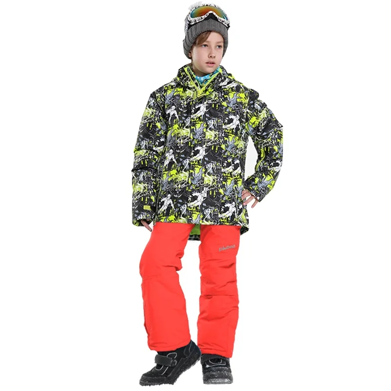 Зимние водонепроницаемые ветрозащитные лыжные комплекты для мальчиков, детская теплая лыжная куртка, детские спортивные костюмы для сноуборда с капюшоном - Цвет: 81721Orange
