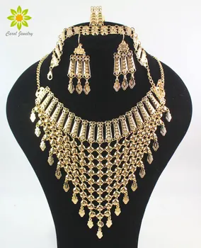 Buy Online2021 New Design Dubai Gold Color Fashion Wedding Bridal Accessories Costume Necklace Set African Costume Jewelry Sets.