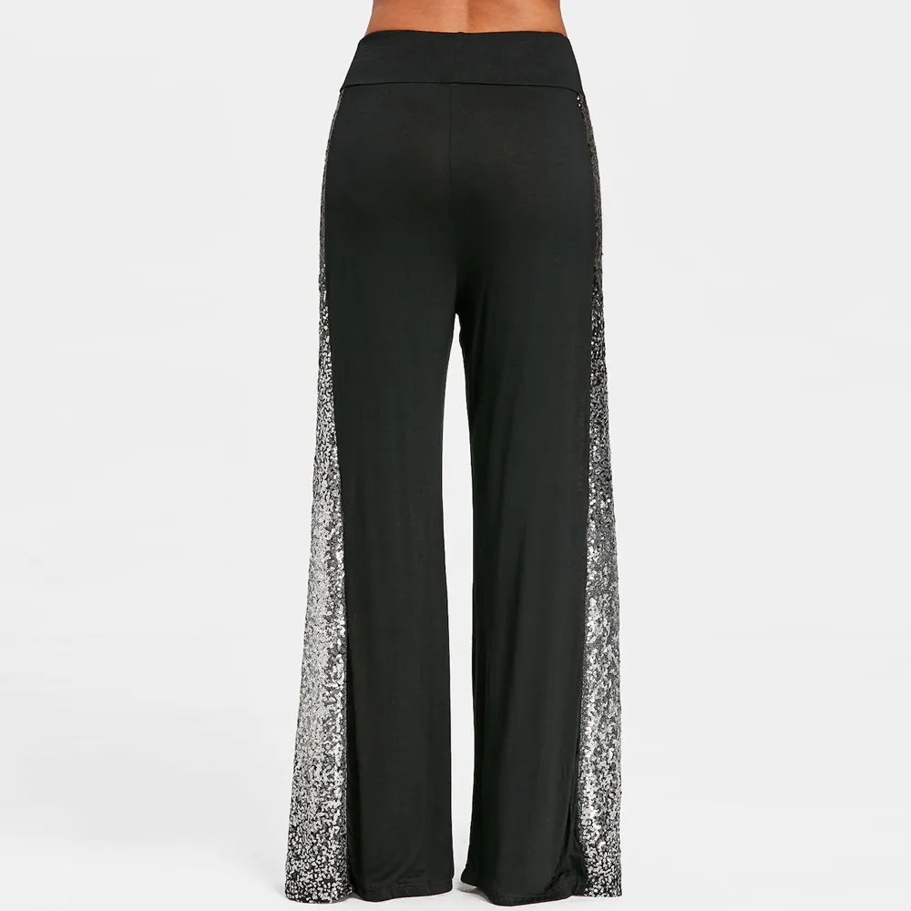Sleeper#401 новые модные женские повседневные широкие брюки с градиентной вставкой из пайеток, простые макси брюки