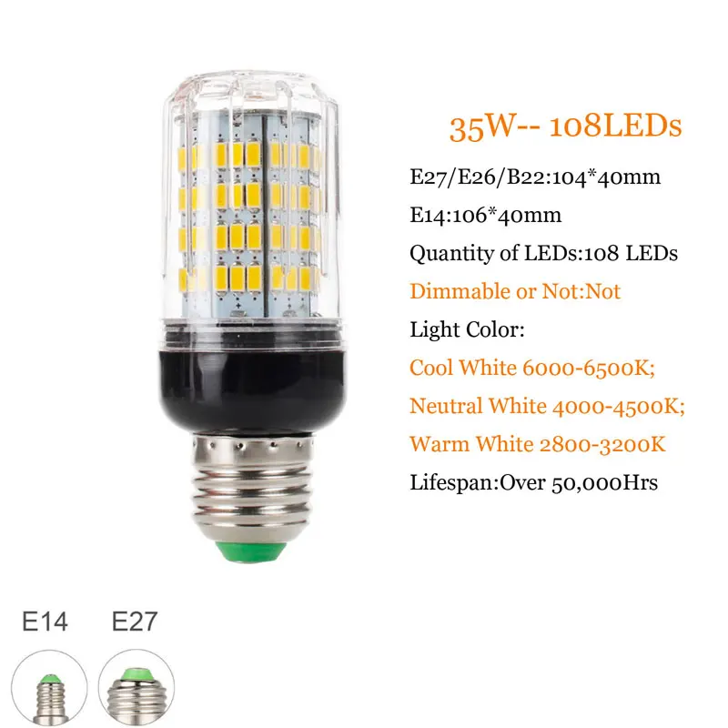 Полностью новая светодиодная лампа E27 E14 7 Вт 9 12 15 18 20 25 28 30 35 SMD 5730 лампочка кукуруза