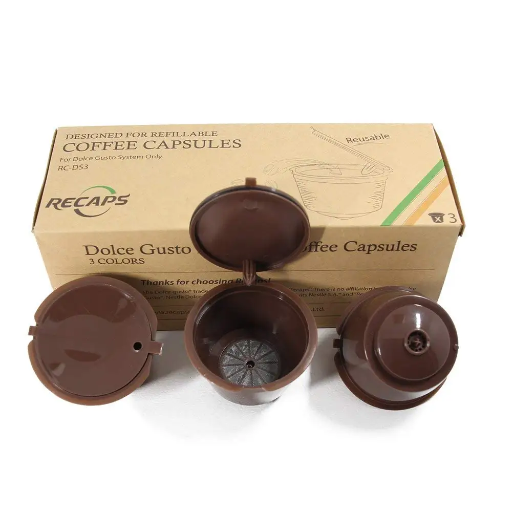 

RECAPS Refillable Reusable Refill Coffee Capsule Pod Cup Filter Bracket Adapter for Nescafe Dolce Gusto Machines Brown Color