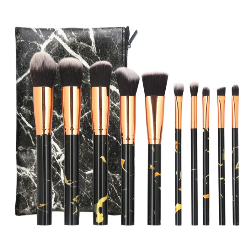 Pincéis de Maquiagem Bolsa de Lidar com Cosméticos Kit + 1 Conjunto Fundação Contorno Blush Marmoreio pc Mármore Preto Maquiagem Ferramenta Hot! 10 Pcs 7 Beleza e saúde