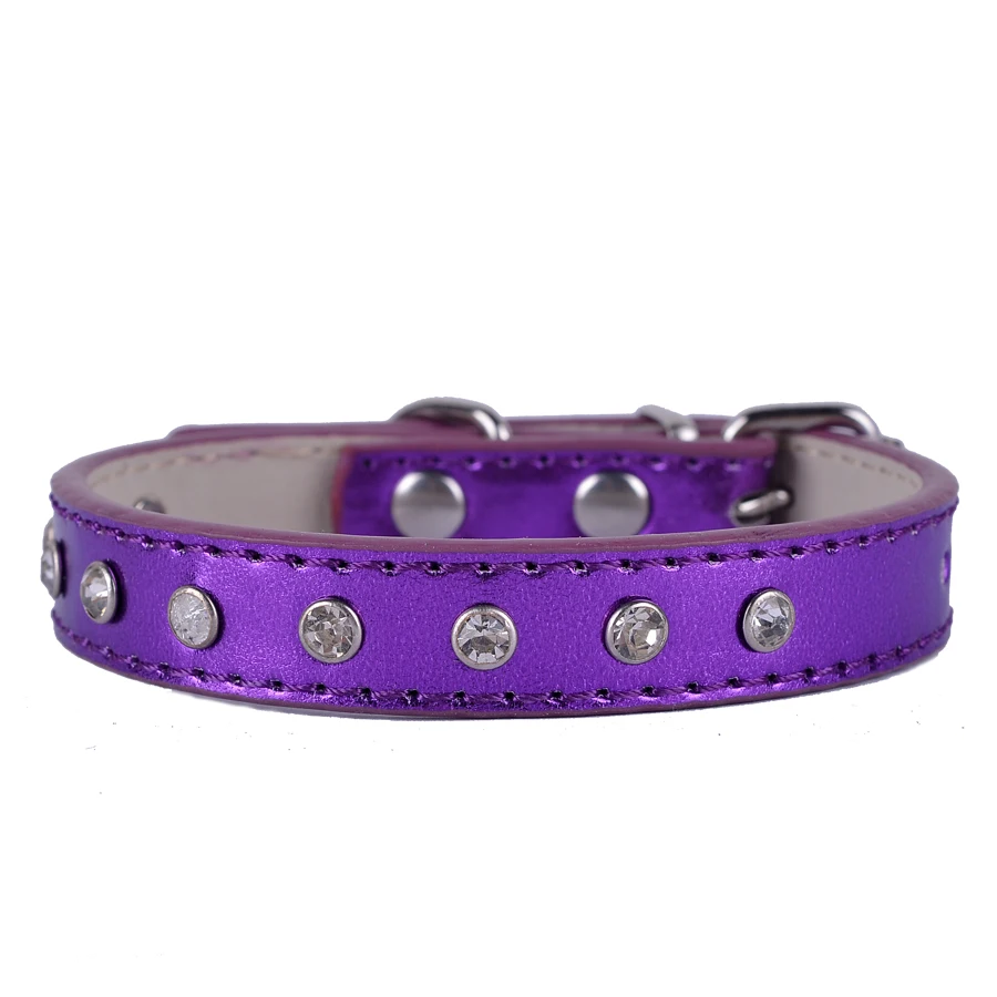 Rhinestones Diamante Dog Collar Pu Leather Adjustable Buckle Crystal