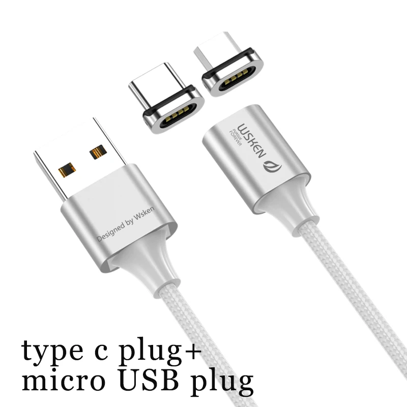 WSKEN X2 магнитное зарядное устройство для iPhone XS XR Micro usb type C кабель 3A Быстрая зарядка для samsung S9 S8 Note 9 USB-C адаптер для телефона - Цвет: micro USB type c