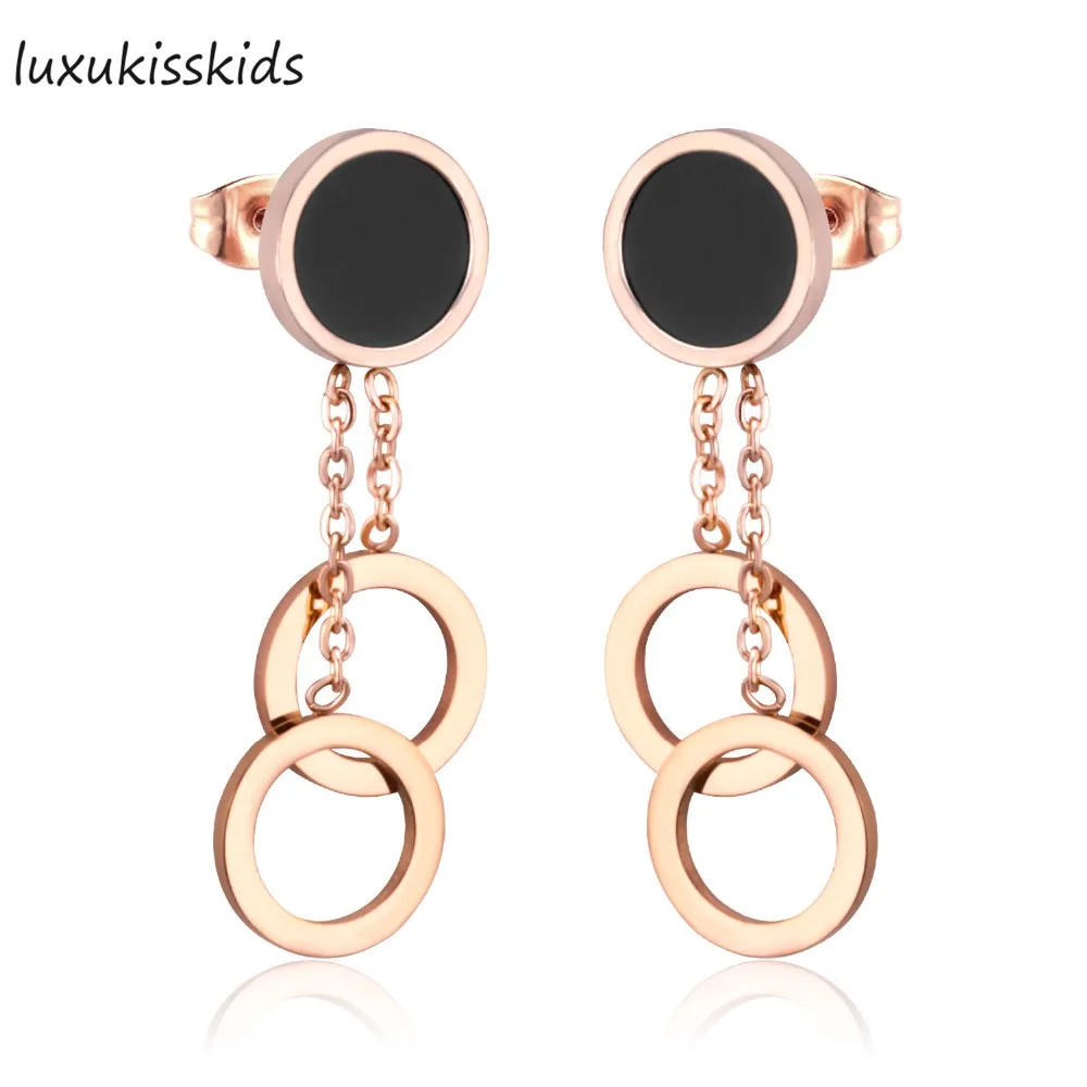 

LUXUKISSKIDS New Fashion Dangle Earrings Double Round Chain Earrings Rose Gold Earrings For Paryt Jewelry Gift