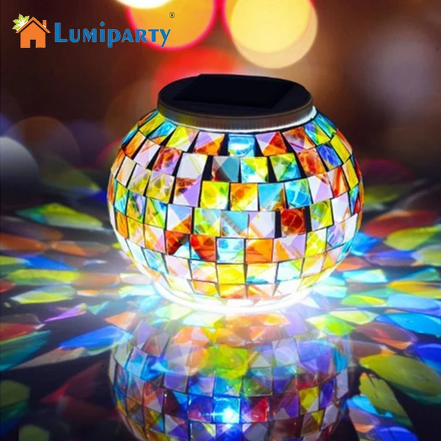 lumiparty solar powered led mosaic glass ball lamp color changing