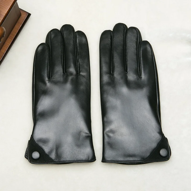 KLSS Brand Genuine Leather Men Gloves Autumn Winter Plus Velvet Thermal High Quality Goatskin Glove Business Casual J50