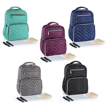 

4Pcs Multifunctional Baby Diaper Nappy Mummy Backpack Large Capacity with Changing Mat Wet Bag Stroller Straps 210D Nylon