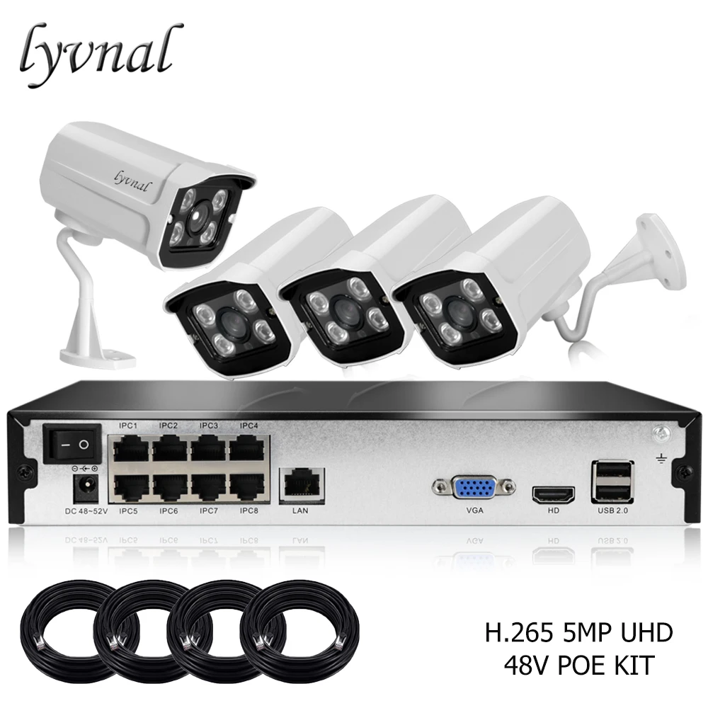 

LYVNAL 4ch H.265 5.0MP IP Camera POE System UHD Video 16CH NVR Security Camera outdoor Surveillance 8ch POE kit plug and play