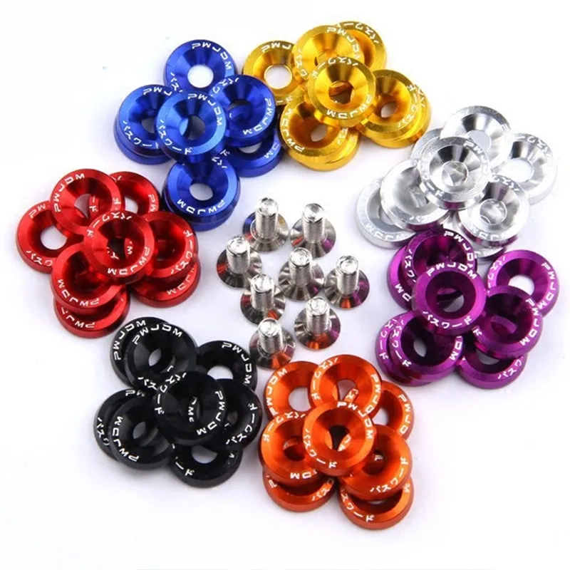 20PCS M6x20mm Red Blue JDM Billet Aluminum Fender Bumper Washer Bolt Engine Bay Dress Up Kit Universal Screw Bolt Car Styling