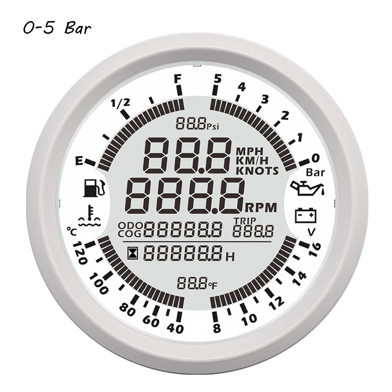 

8 Color Backlight GPS Speedometer Tachometer Oil Pressure Water Temp Voltmeter Fuel level Odometer for Auto Boat Gauges 9-32V