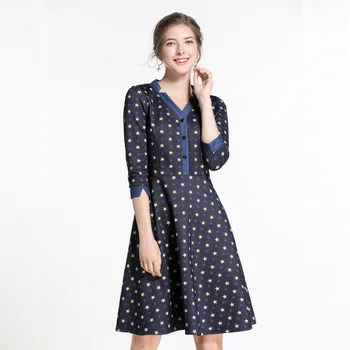 

2019 Spring Printed Casual Slim Women OL Ball gown dress elegant Party Dress Contrast color V neck Vestidos Plus size M-5XLXXXXX