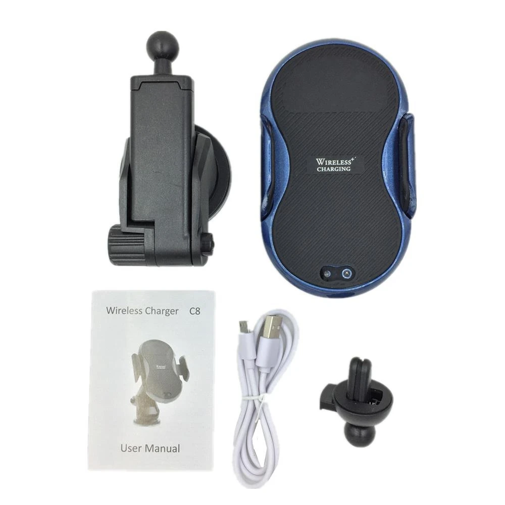 Инфракрасное зондирование автомобильное крепление Qi Беспроводное зарядное устройство подставка для iPhone Xs Max X быстрая Беспроводная зарядка автомобильный Вентиляционный Выход держатель телефона - Цвет: Black blue