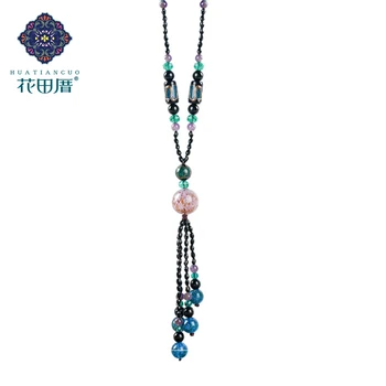 

Ethnic Tassel Handmade Accessories For Woman Pendant Necklace Colored Glass Beads Purple Crystal Beads Crystal Glass CL-17049