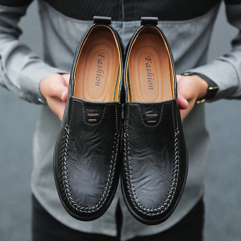 Мужская обувь из натуральной кожи; удобная мужская повседневная обувь; Chaussures; мужская обувь на плоской подошве без застежки; zapatos hombre