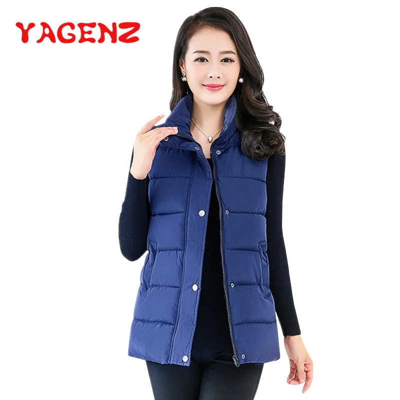 

YAGENZ Short Vest Sleeveless Coat Women Autumn And Winter Clothes Down Cotton Jacket Female Body warmer Women Tops Double pocket