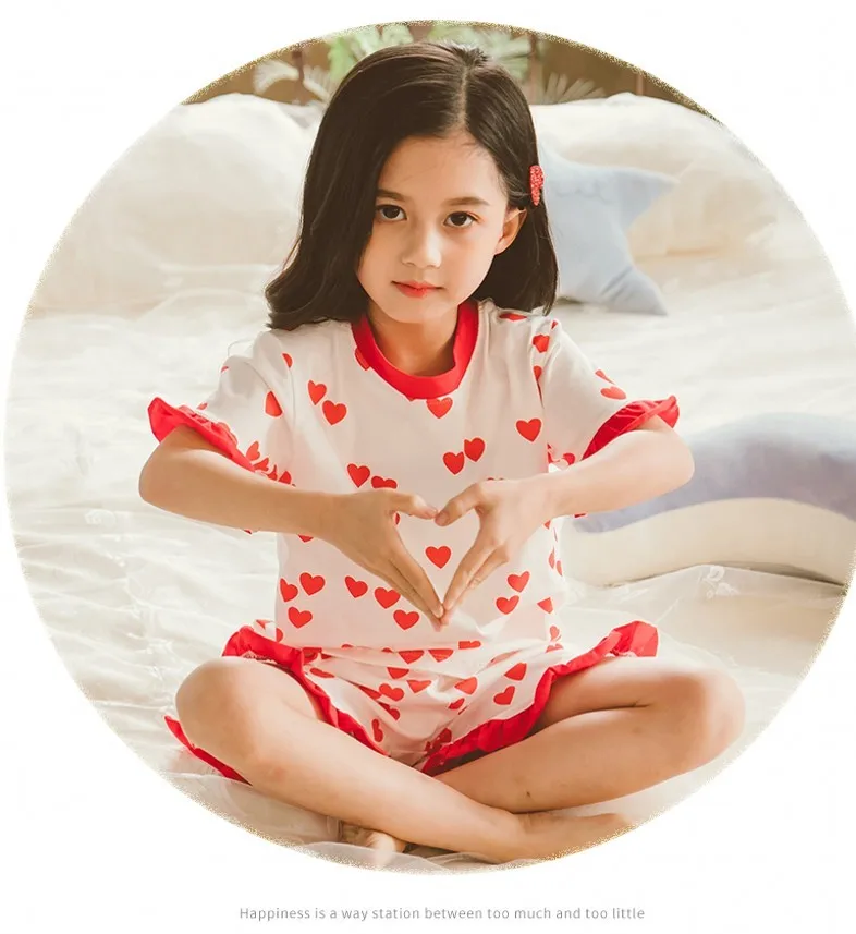 Пижама принцессы с рисунком сердца; пижамный комплект для малышей; подростковые пижамы; детская одежда для сна; клетчатая Пижама для девочек; детские пижамы