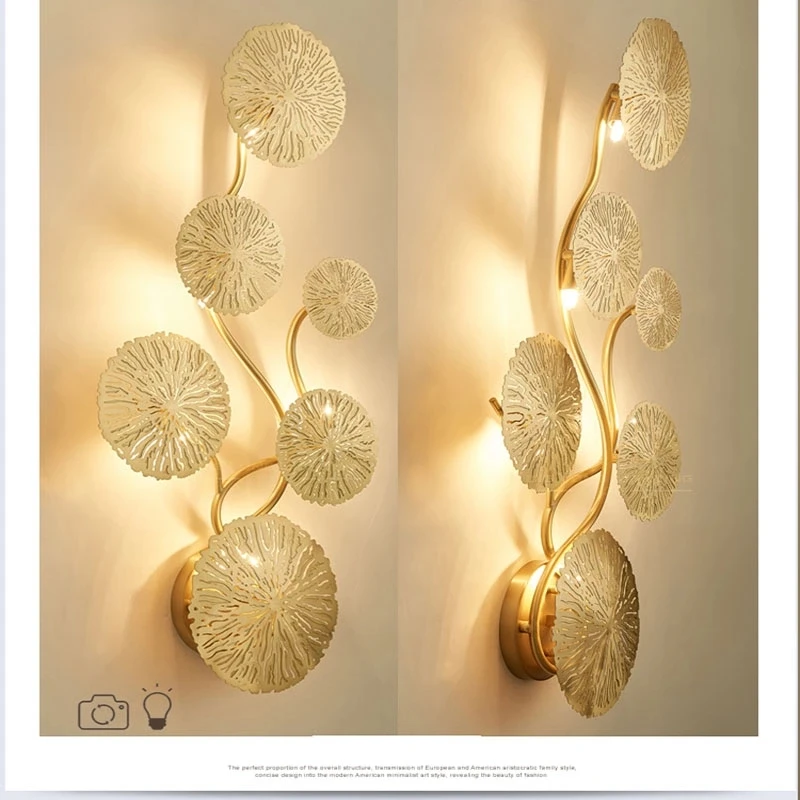 Светодиодный настенный светильник с золотым цветком, настенный светильник для ванной комнаты, настенный светильник, настенный светильник