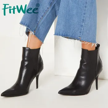 

FITWEE New Autumn Winter Warm Women Ankle Boots Sexy Pointed Toe Thin High Heels Shoes Snakeskin Women Footwear Size 35-43