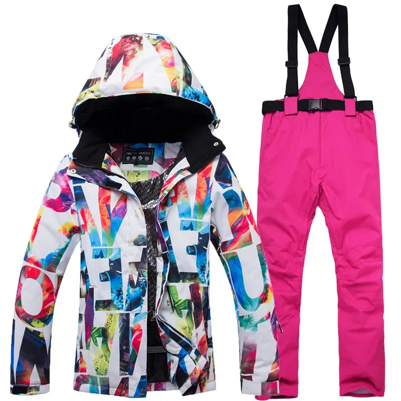 

Ski Suit Women Winter Snow Clothing Set Thick Waterproof Ski Jacket and pants Set -30 Degree Skiing And Snowboarding Suits Brand