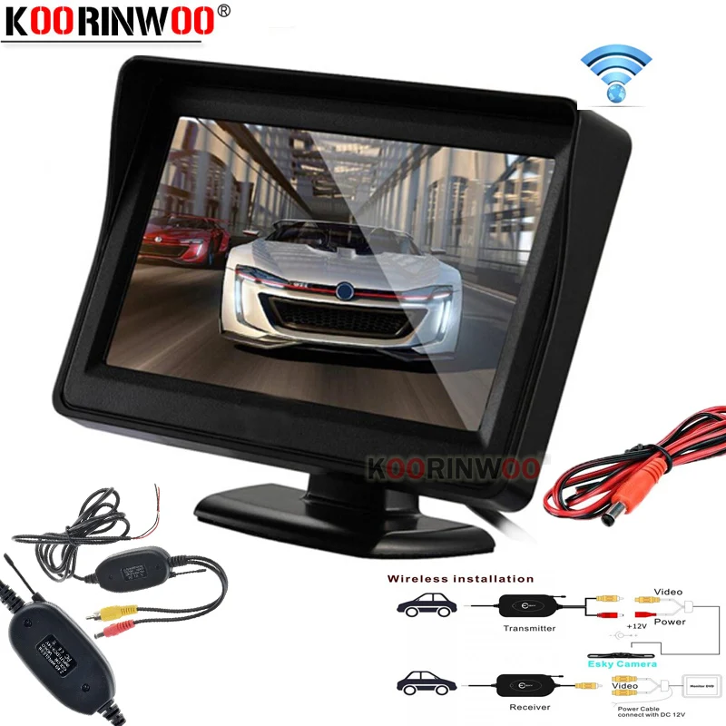 

Koorinwoo Wireless Adopter RCA Video System Car Monitor 4.3" Screen for Rearview Camera AV1/2 TFT LCD Digital HD 800*480 Parking