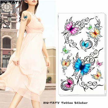 

Nu-TATY Colorful butterfly Style Temporary Body Art Flash Tattoo Sticker 10*17cm Waterproof Tatoo Henna Xmas Gift Beach Party