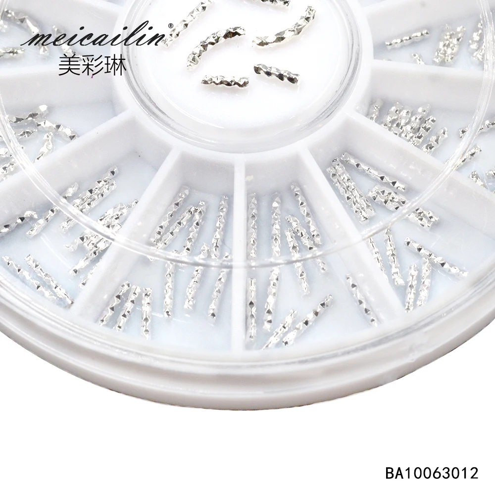 Meicailin Alloy Silver Glitter 3d Nail Stick Art Decorations With Rhinestones Nail Charms Jewelry on Nails Supplies (3)