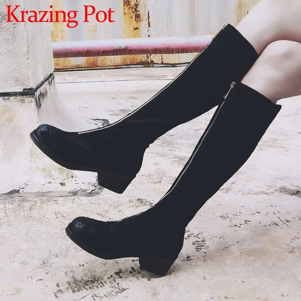 2018 sexy girls thigh high boots retro front zip round toe natural leather thick med heels movie stars over-the-knee boots L39 цена 2018 sexy girls thigh high boots retro front zip round toe natural leather thick med heels movie stars over-the-knee boots L39 цены онлайн