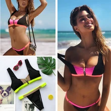 Sexy Chest Zipper Bikini 2019 Padded Sport Bikini Set Swimwear Women Two piece set Swimsuits Female High waist Bathing Suit bule sexy self tie swimwear with padded chest