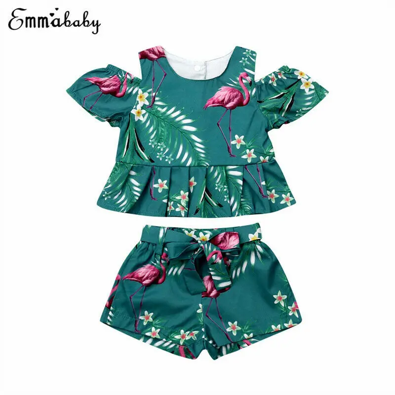

Emmababy Baby Girls Set Floral O Neck Short Sleeve Tops+ Shorts 2PCS Toddler Baby Infant Girls Kids Summer Clothes Sunsuit