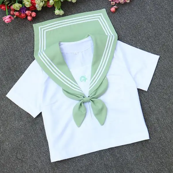 JK школьная форма для девочек Embroideried школы Для женщин Новинка костюмы моряка янки Зеленый Белый 3 линии форма для девочек JK033 - Цвет: SHORT SLEEVE