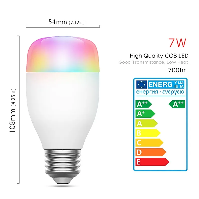 Умная Светодиодная лампа E27 с регулируемой яркостью цветной RGB светильник