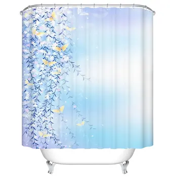 

NanNingShiClawfoot Tub Shower Curtain Blue Background Flower Beautiful Fabric Shower Curtains 60X72Inch