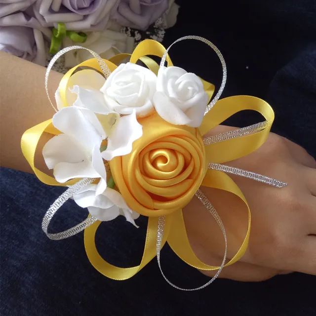 Online 5pces Lot Wedding Wrist Corsages Bride Bridesmaids Hand 5pces Lot Wedding Wrist Corsages Bride Bridesmaids Hand Flowers Tiffany Blue Royal Purple Party Prom Women