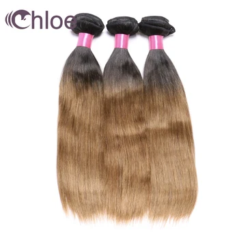 

Chloe Ombre Brazilian Straight Hair 3 Pieces Colored 100% Human Hair Weave Bundles Two Tone Non-Remy 1b/30 Auburn Hair Weaving