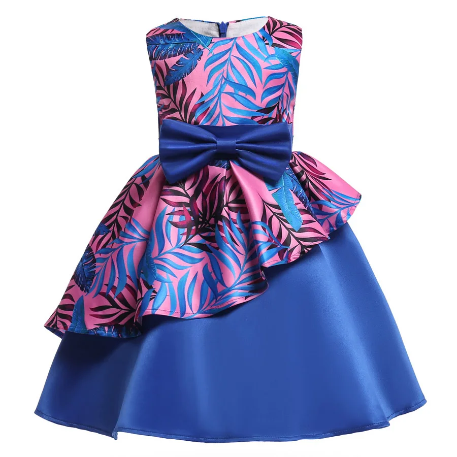 Элегантное платье принцессы для маленьких девочек свадебное платье с цветочным узором для девочек детское праздничное платье для девочек, костюм детская одежда для детей возрастом 7, 8, 9, 10 лет - Цвет: Blue