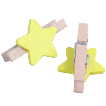

Star Pattern Card Photo Paper Spring Peg Mini Wooden Clip 20pcs Yellow